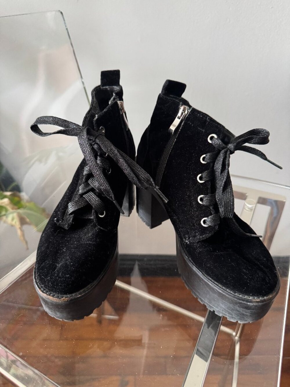 Pull & Bear velvet platform ankle boots